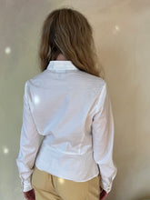 Load image into Gallery viewer, Vintage Jones New York White Seersucker Blouse Gold Button Military
