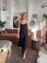 Load image into Gallery viewer, Vintage Black Rose Print Bias Slip Dress