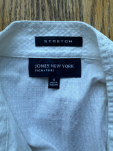 Load image into Gallery viewer, Vintage Jones New York White Seersucker Blouse Gold Button Military
