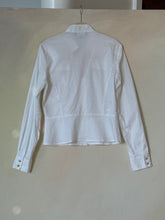 Load image into Gallery viewer, Vintage Jones New York White Seersucker Blouse Gold Button Military
