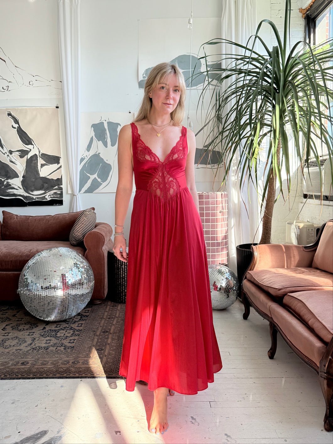 Olga Red Vintage Slip Dress